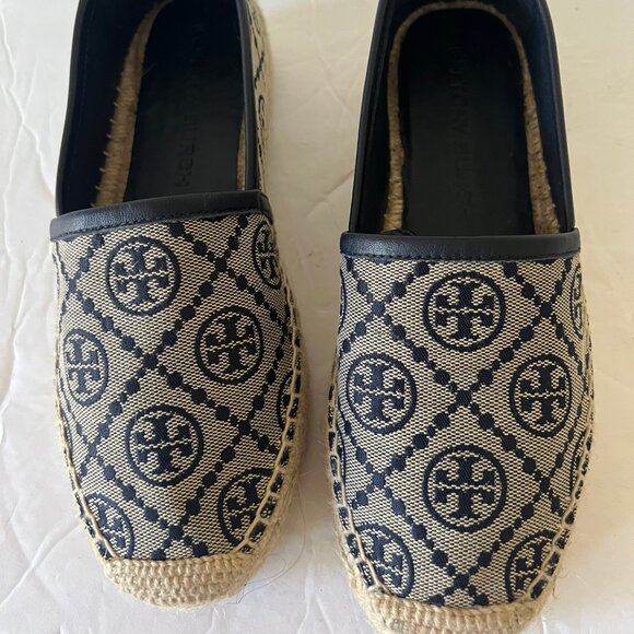 $288 TORY BURCH T MONOGRAM PLATFORM ESPADRILLE FLATS SIZE 5 US - Picture 1 of 8
